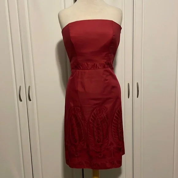 Ann Taylor | Dresses | Ann Taylor Redburgundy Size 2 Strapless Midi Dress |  Poshmark